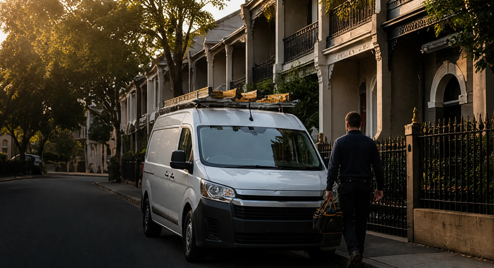 Electrical service van outside local terrace homes