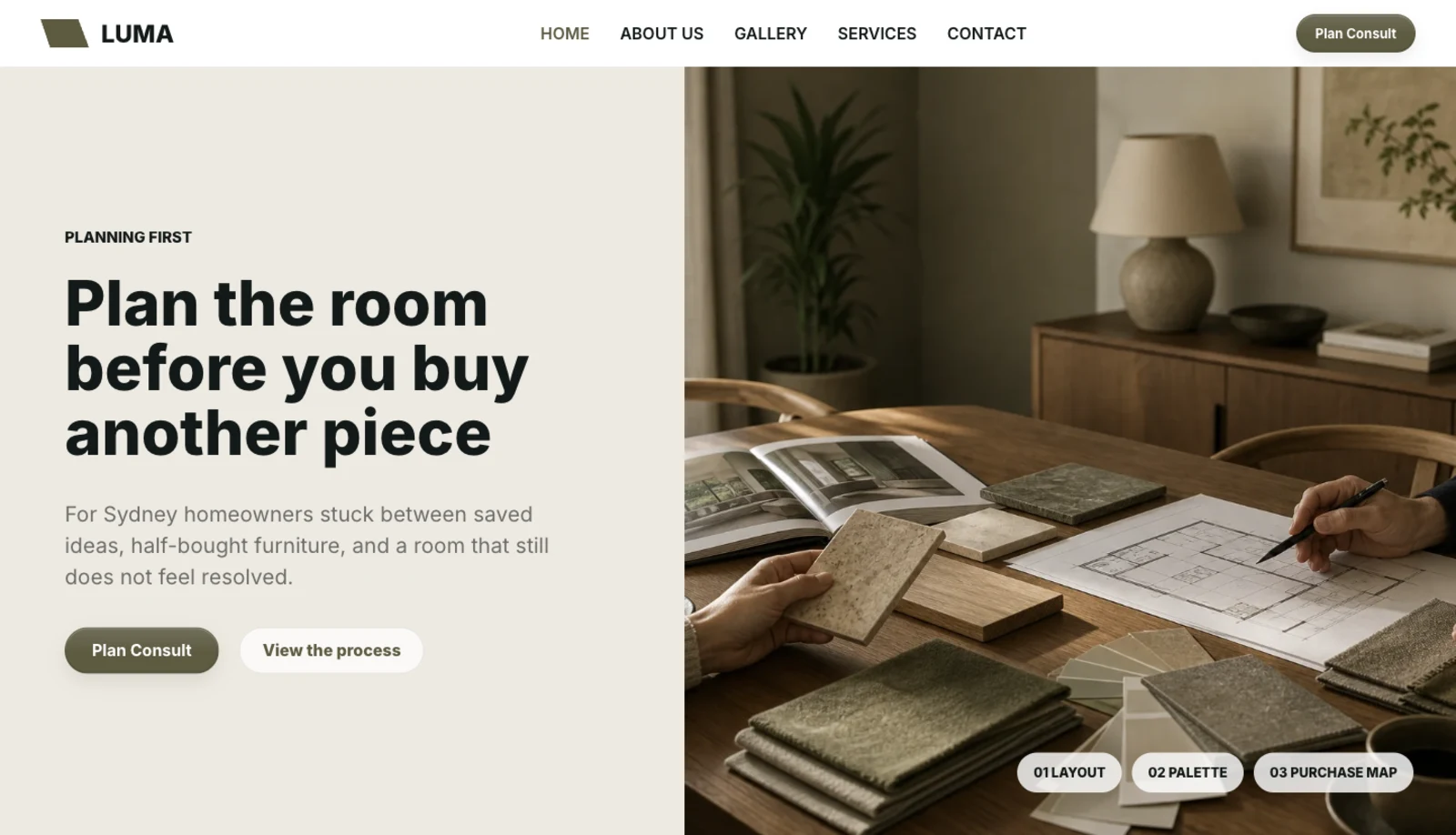 Luma House Studio homepage hero preview