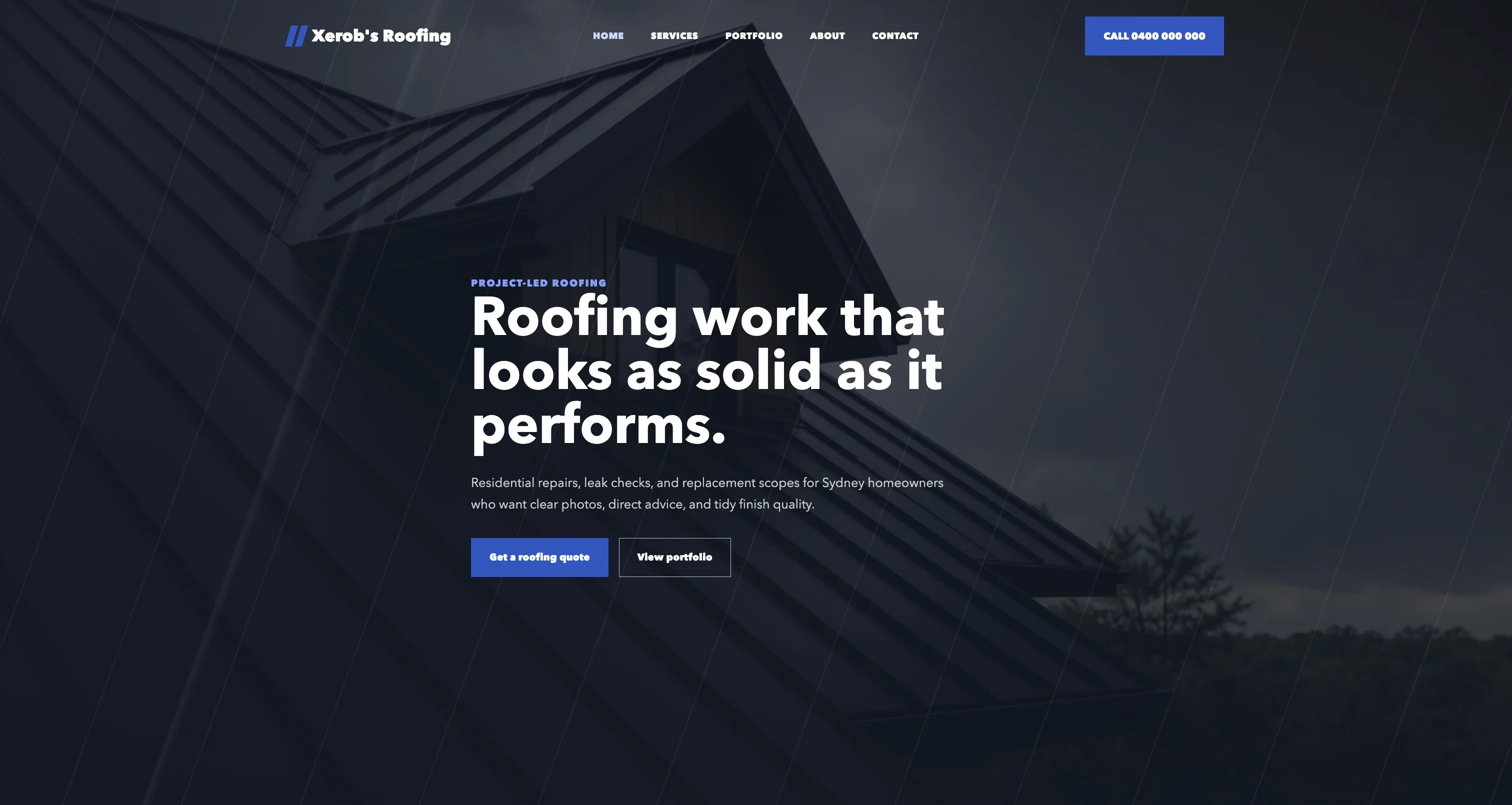 Xerob's Roofing homepage hero preview